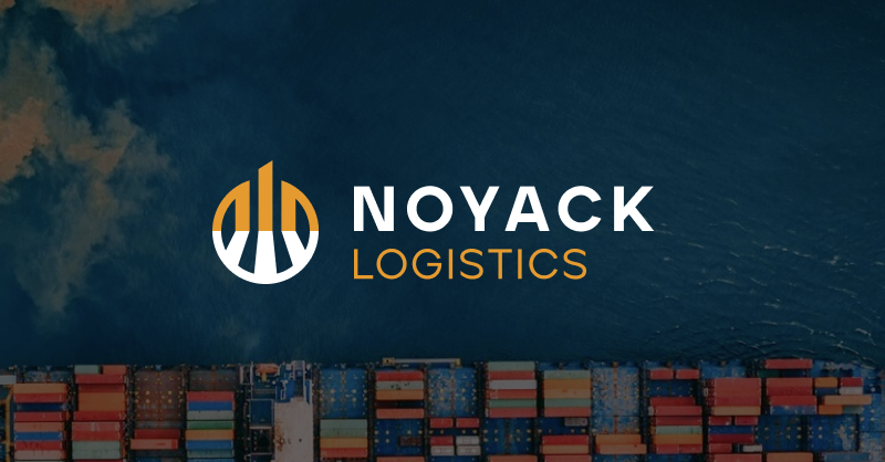 NOYACK Logistics REIT logo overlayed on an image of a cargo ship traveling across the ocean.